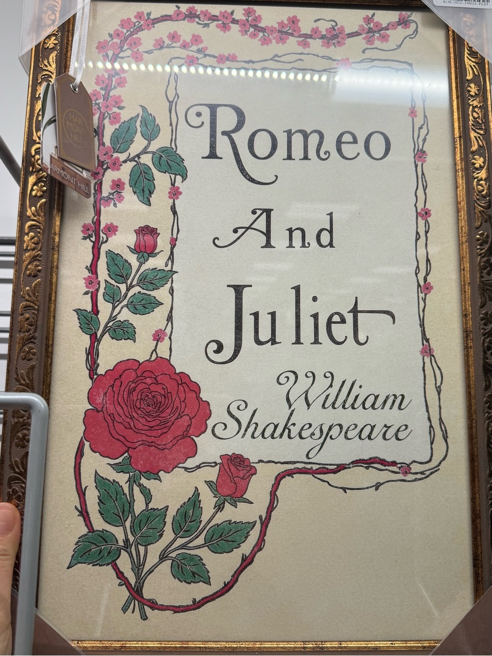 Romeo and Juliet Wall Art Print with Red Rose Illustration